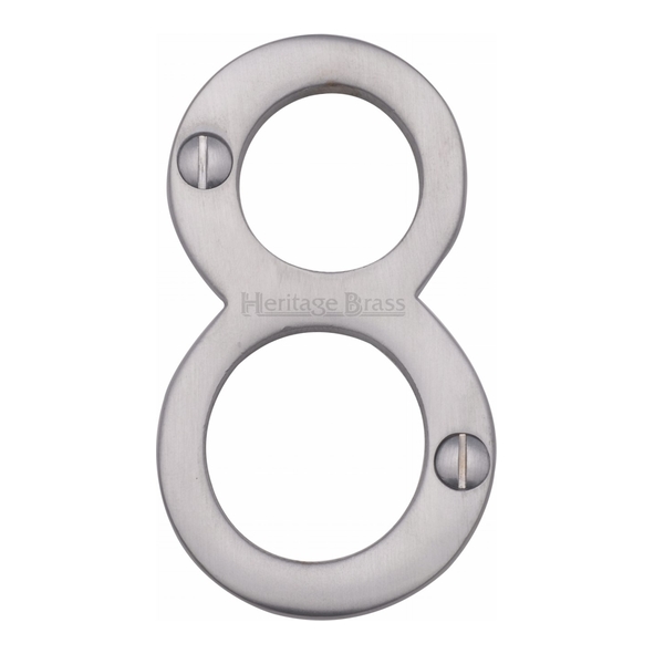C1560 8-SC • 76mm • Satin Chrome • Heritage Brass Face Fixing Numeral 8